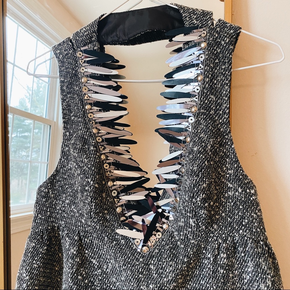 Anna Sui tweed dress with decorative neckline